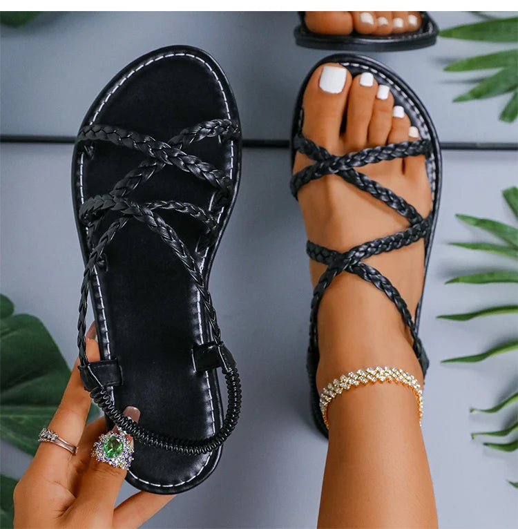 Women's Flat Strap Sandals – Casual Summer Beach Footwear