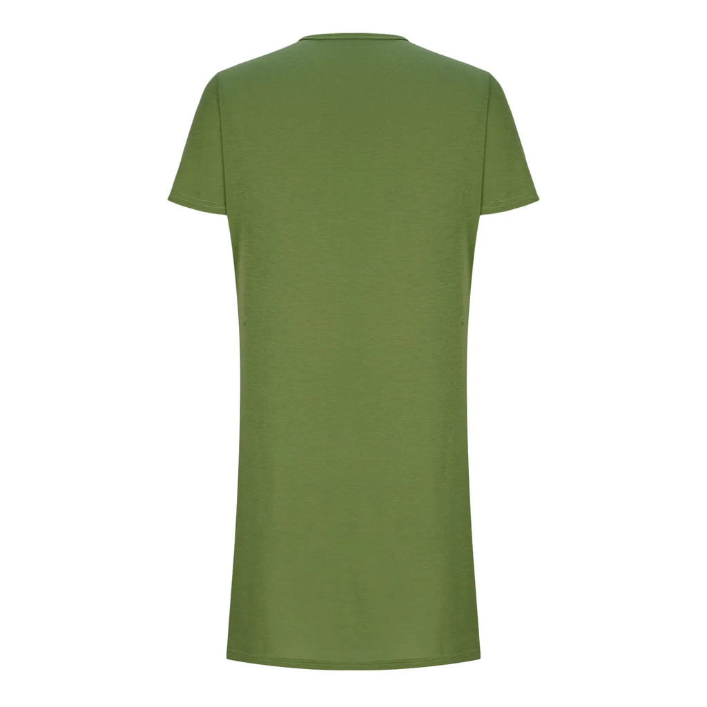 Solid Color Pocket Casual Sports Dress — Short Sleeve O-Neck A-Line Knee-Length Dress