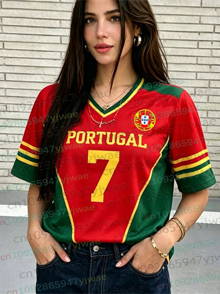 Portugal No.7 Soccer Jersey T-Shirt — Y2K Hip Hop Casual Tee for Men & Women