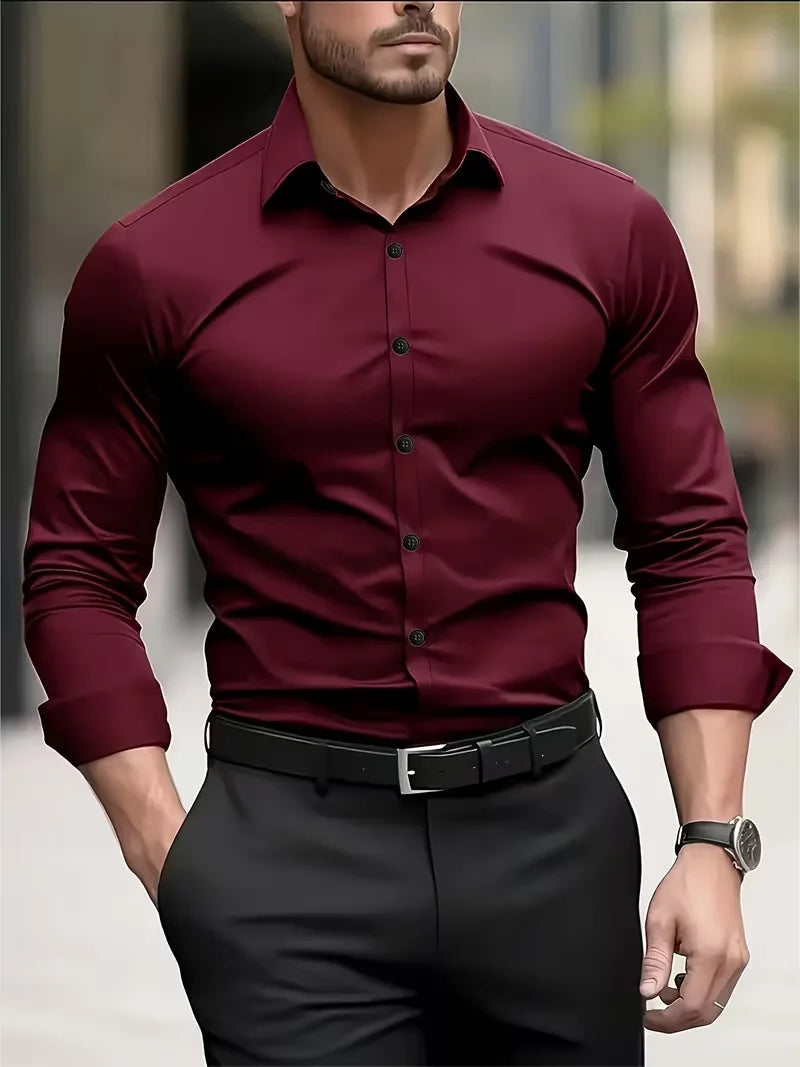 Men's Long Sleeve Business Casual Shirt — Lightweight Breathable Work Top