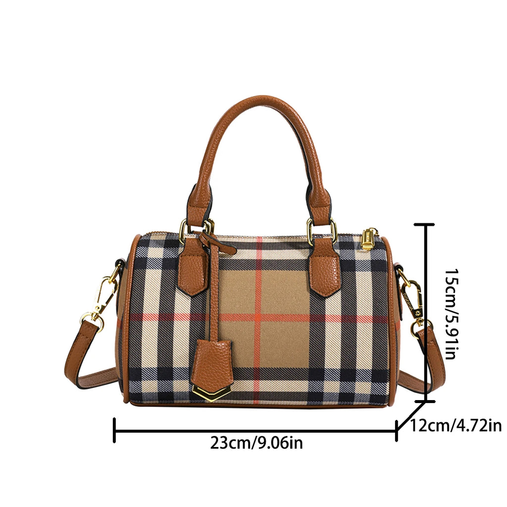 Large Capacity Stripe Plaid Shoulder Bag – PU Crossbody Tote with Adjustable Strap & Zip Closure