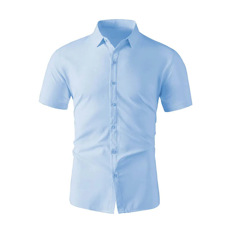 Men's No-Iron Solid Color Short Sleeve Shirt — Wrinkle-Free Casual Shirt