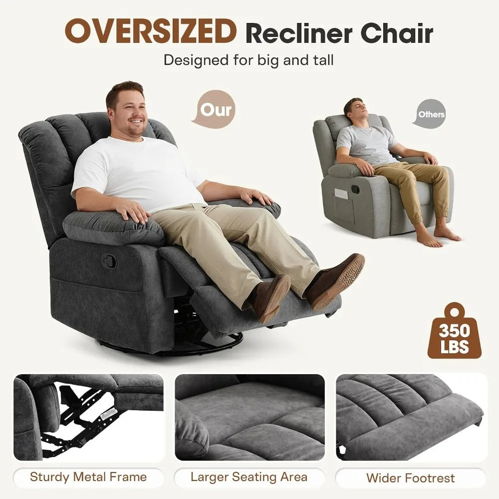 Oversized Swivel Rocker Recliner with 33.5-Inch Seat