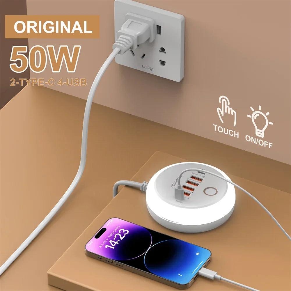 50W Multi-Port Power Strip — USB-C PD & USB-A Fast Charging Desktop Charger