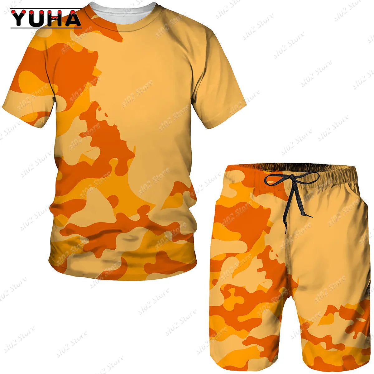Men's Camouflage T-Shirt & Shorts Tracksuit Set – Outdoor Camping Hunting Sport