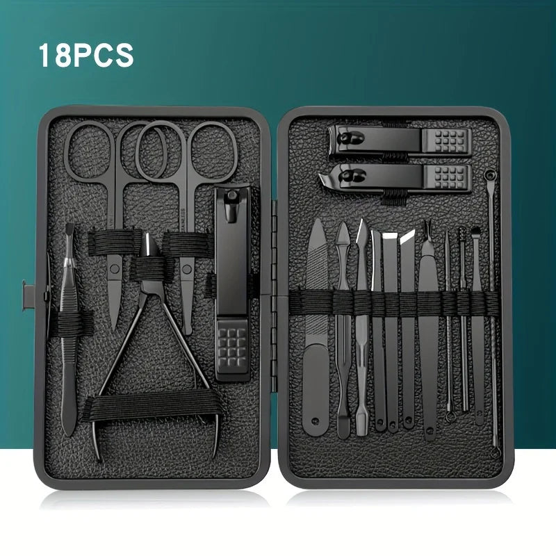Professional Manicure Set 7-24 Piece – Stainless Steel Fingernail & Toenail Clippers with Leather Case