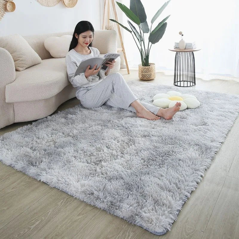 Nordic Furry Carpet – Modern Non-Slip Area Rug for Living Room & Bedroom, Black Gray White