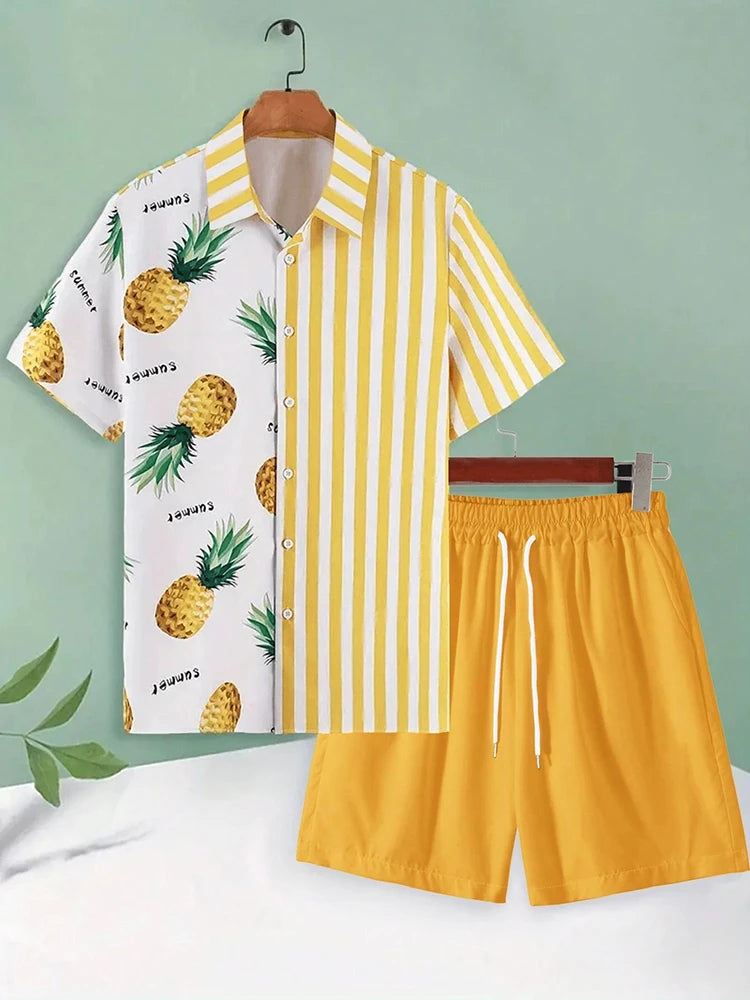 Men's Hawaiian Short Sleeve Shirt & Beach Shorts Set – Summer Vacation 2-Piece
