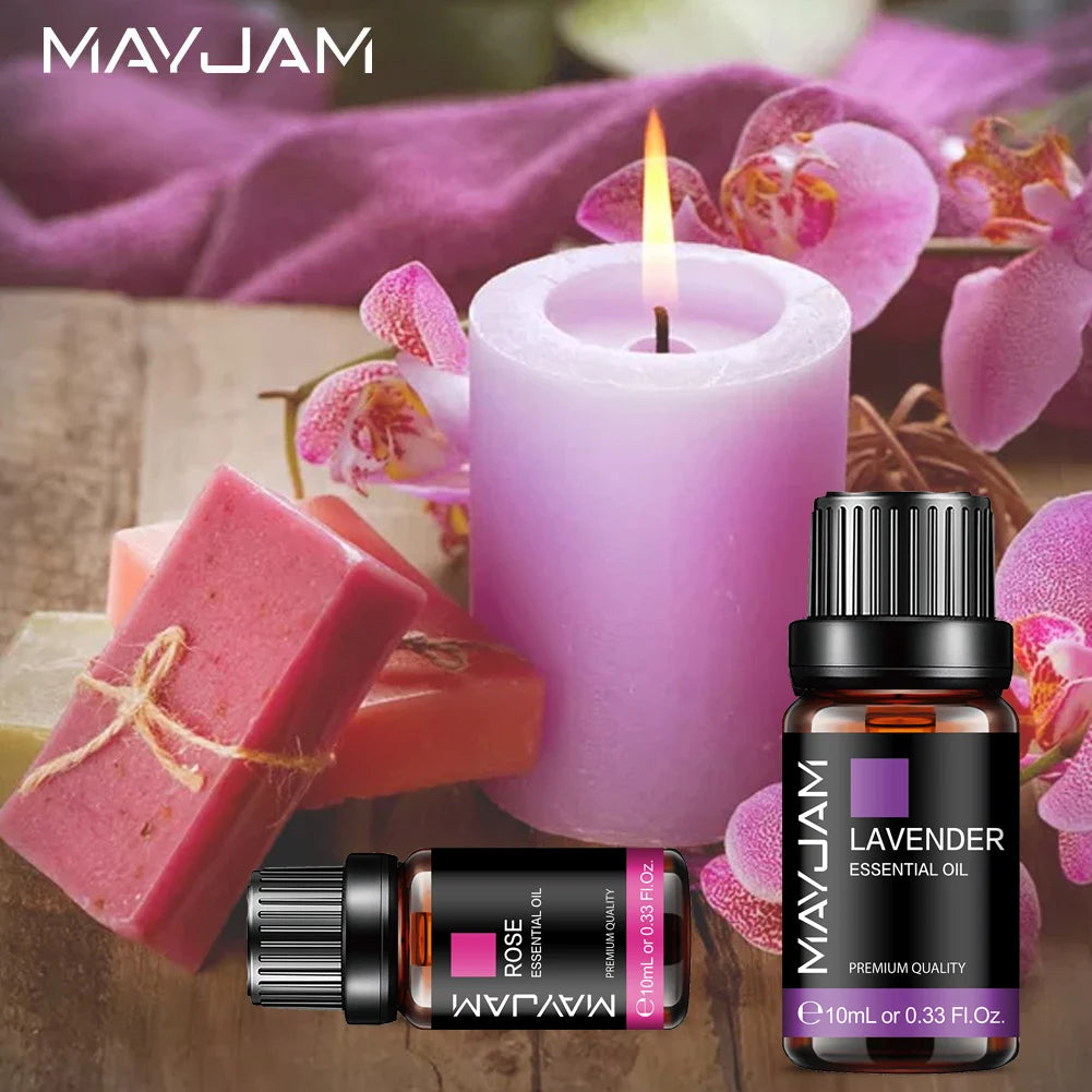 MAYJAM Essential Oils — Lavender, Lemongrass, Jasmine, Vanilla, Eucalyptus & Rose for Diffusers & Candle Making