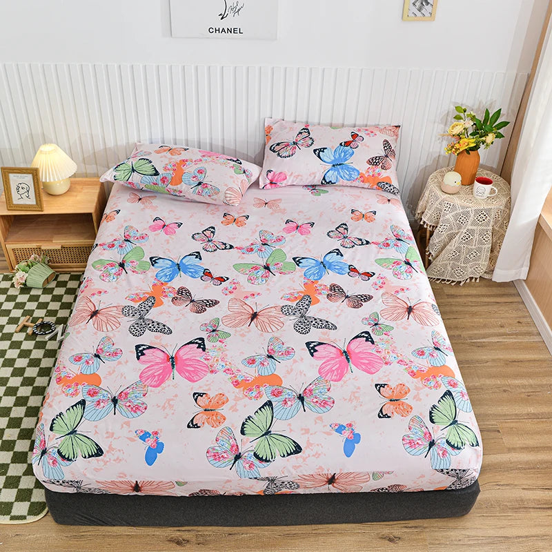 White Marble Print Fitted Bed Sheet with Elastic Band | Single, Queen & King Size, All-Around Bed Cover
