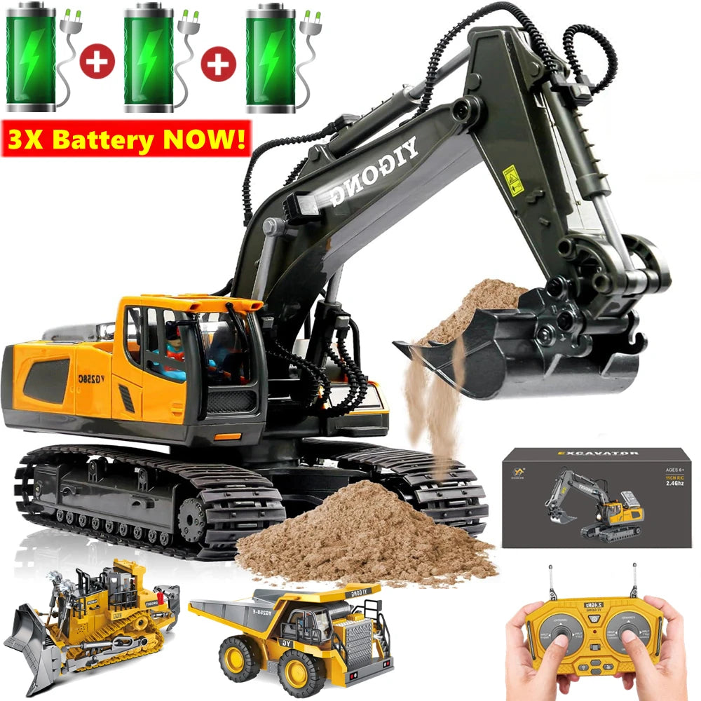 4WD RC Construction Truck with Light & Sound – Remote Control Excavator, Dump Truck & Bulldozer