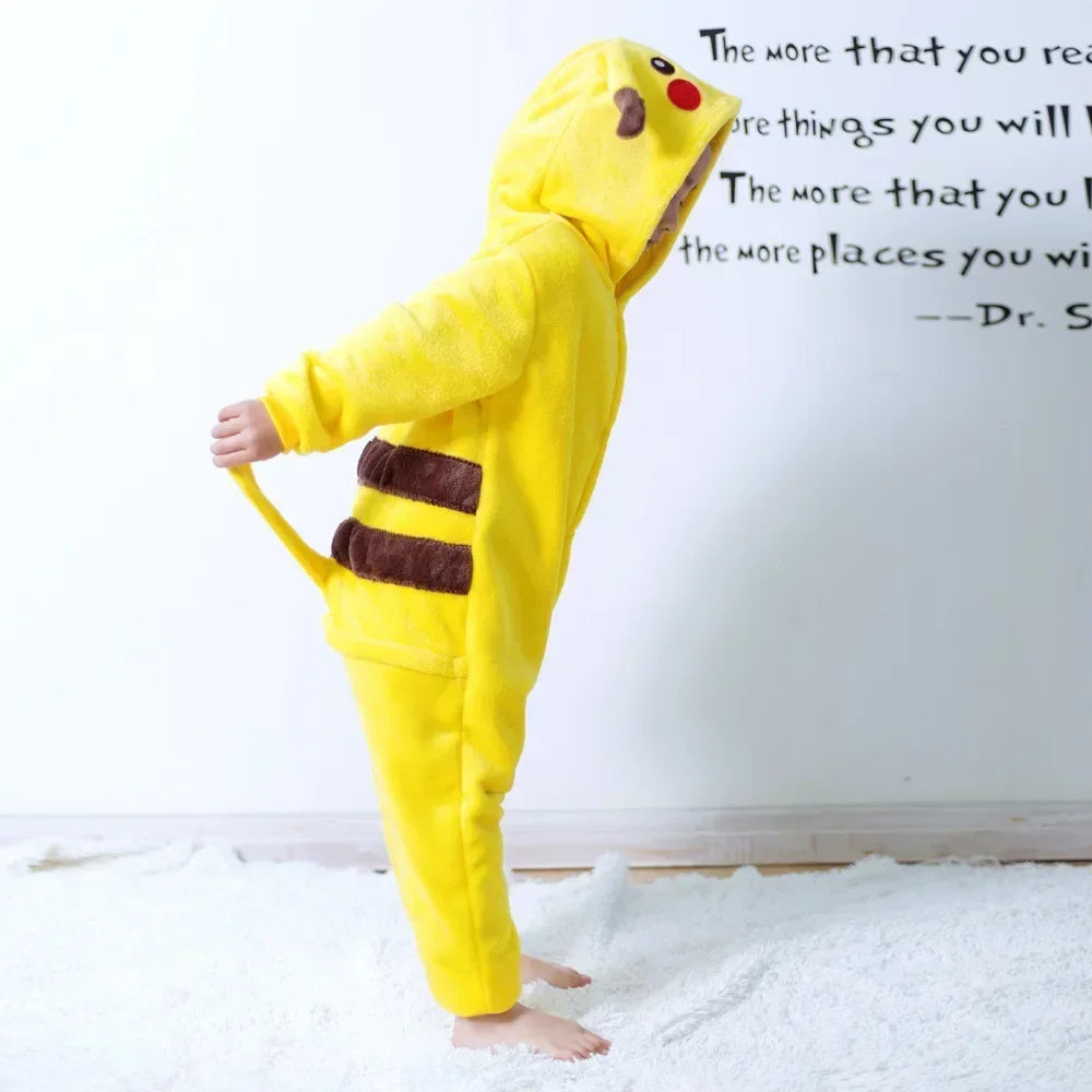 Kids' Pokémon Pikachu Warm Flannel Onesie Pajamas | Hooded Animal Cosplay Sleepwear