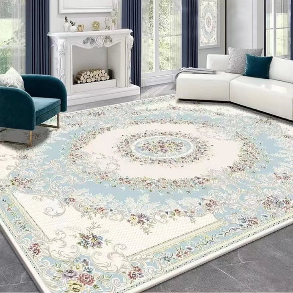 French Retro Persian Carpet – Crystal Velvet Non-Slip Large Area Rug for Living Room & Bedroom