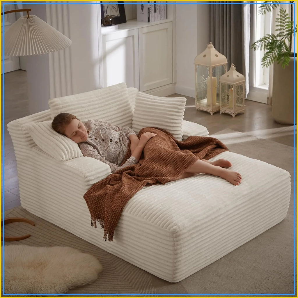 50-Inch Beige Corduroy Sleeper Chaise Lounge