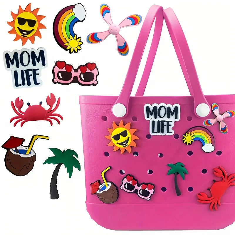 8-Piece Cartoon Rubber Charm Inserts for Beach Bag – Tote Handbag Handle Decoration Set
