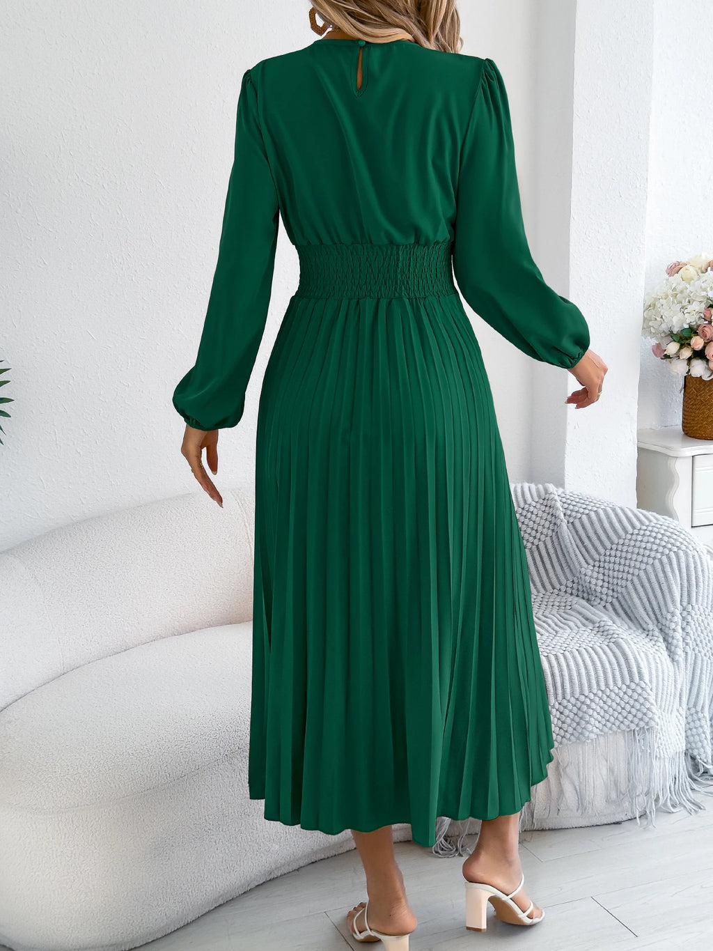 Elegant Dresses Women 2026 Autumn Winter Casual Solid Color High Waist Long Sleeve Maxi Dress Khaki Green Blue Woman Clothing