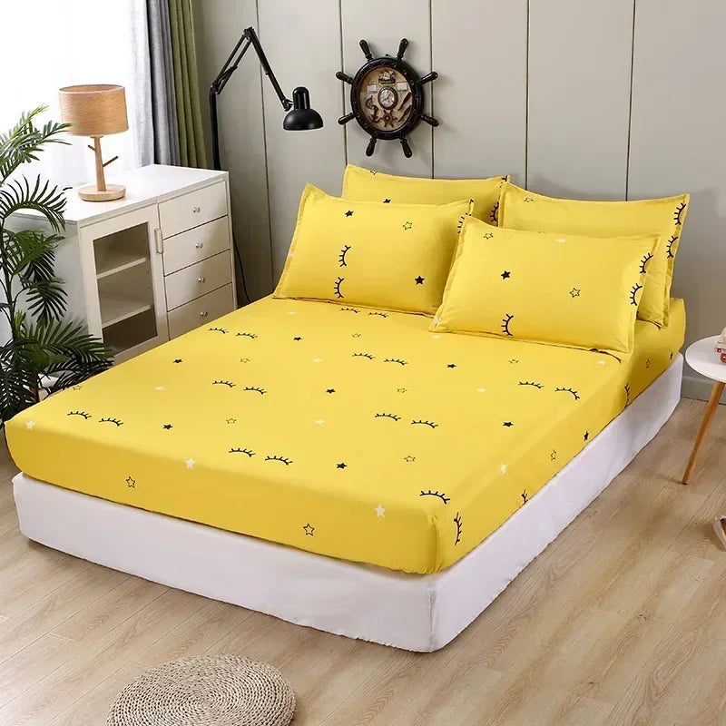 Fashion Print Elastic Fitted Sheet – Non-Slip Mattress Cover with Pillowcase, Multiple Sizes