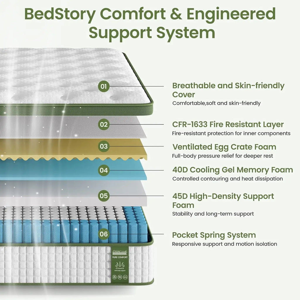 12-Inch Queen Hybrid Mattress – Firm, Zoned Lumbar Support, Cooling & Back Pain Relief