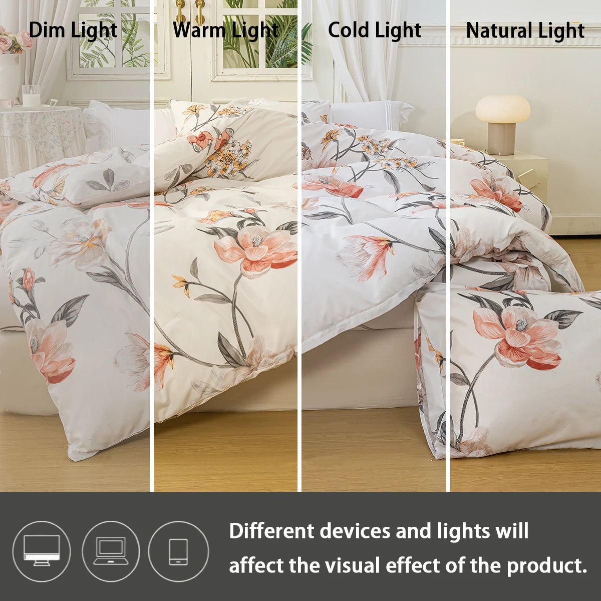 Leaf Floral Print Duvet Cover Set – Soft 3-Piece Bedding with 2 Pillowcases, 2 Colors & 11 Sizes