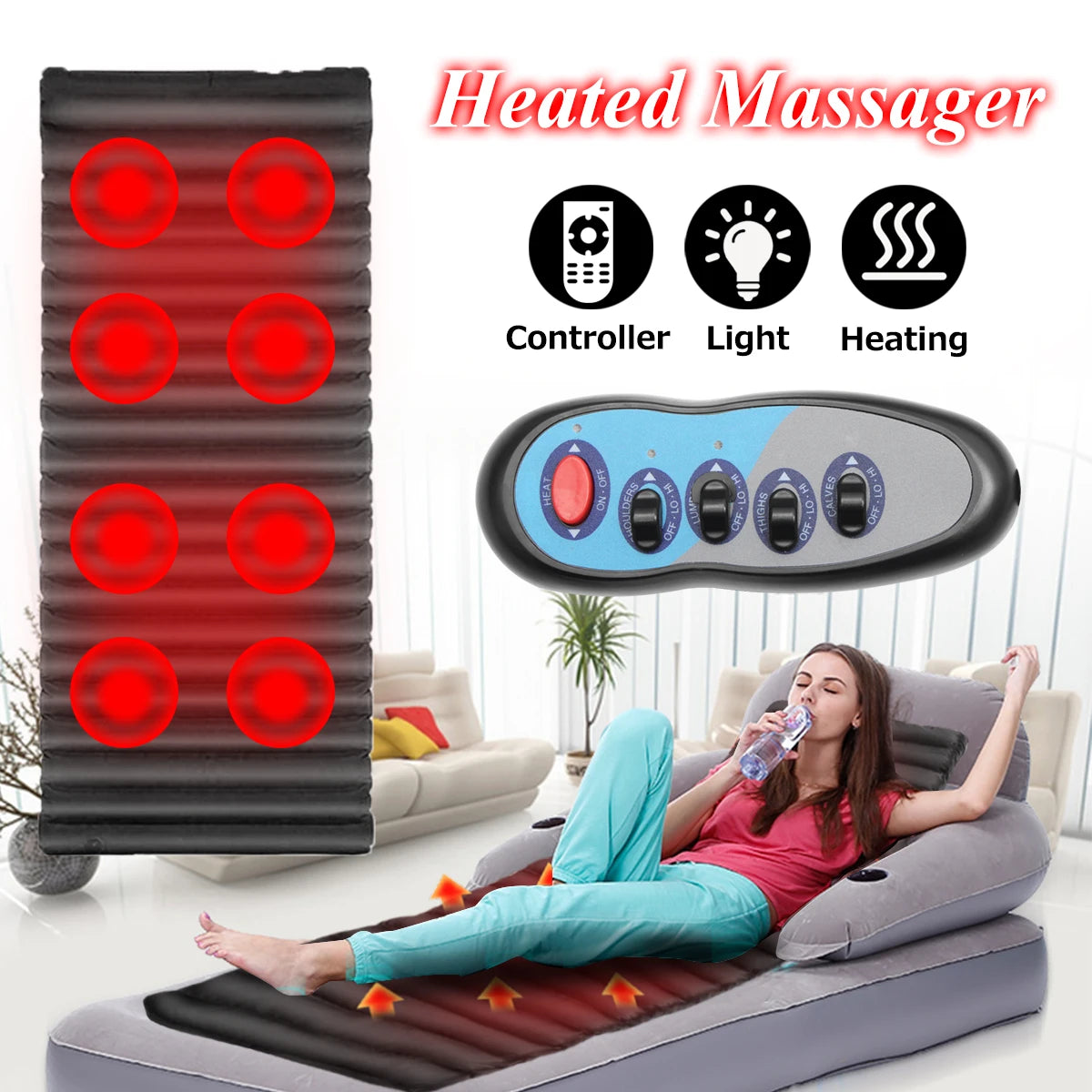 Electric Full Body Massage Mat – Heated Vibrator, Back & Neck Massager, Remote Control, Sofa & Bed