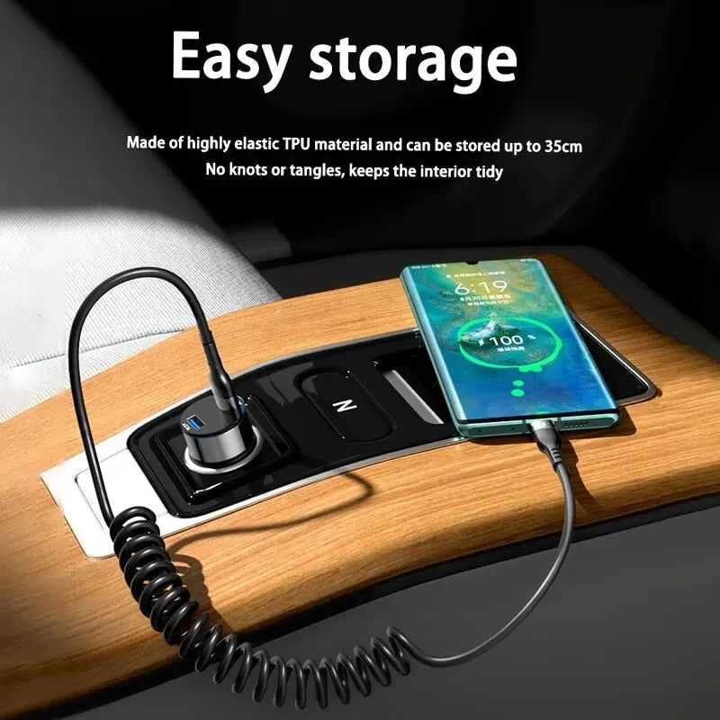 Retractable Fast Charging Spring Cable — USB-C & Lightning