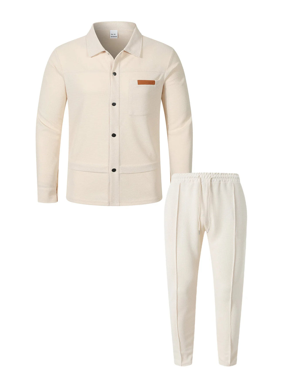 Men's Waffle Textured Zip Placket Jacket & Pants Set – Stylish Casual Spring Autumn 2-Piece
