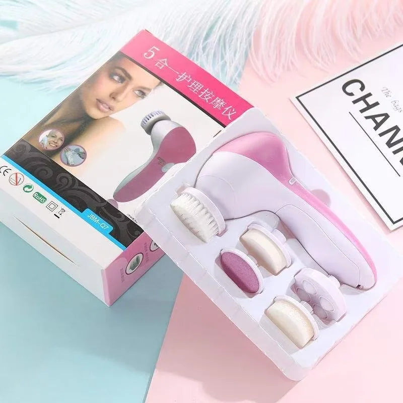 5-in-1 Electric Facial Cleansing Brush — Blackhead Removal, Spa Massage, Skin Care Tool