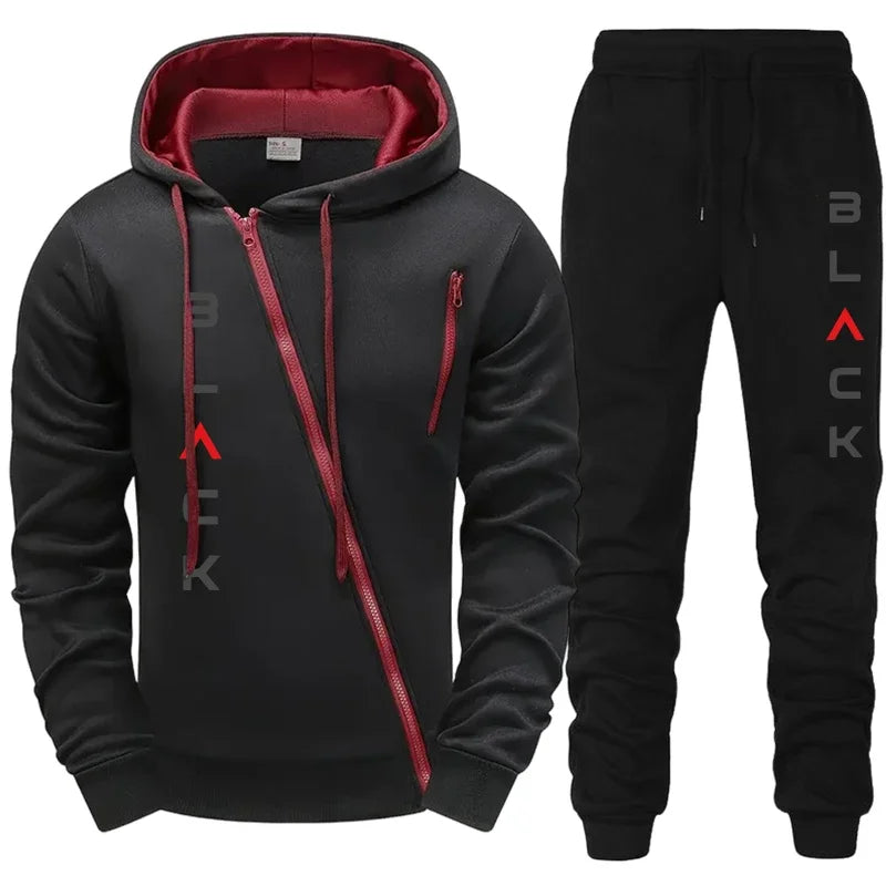 Men's Letter Print Zipper Hoodie Jacket & Jogger Pants Set – Casual Fashion Autumn Winter Tracksuit