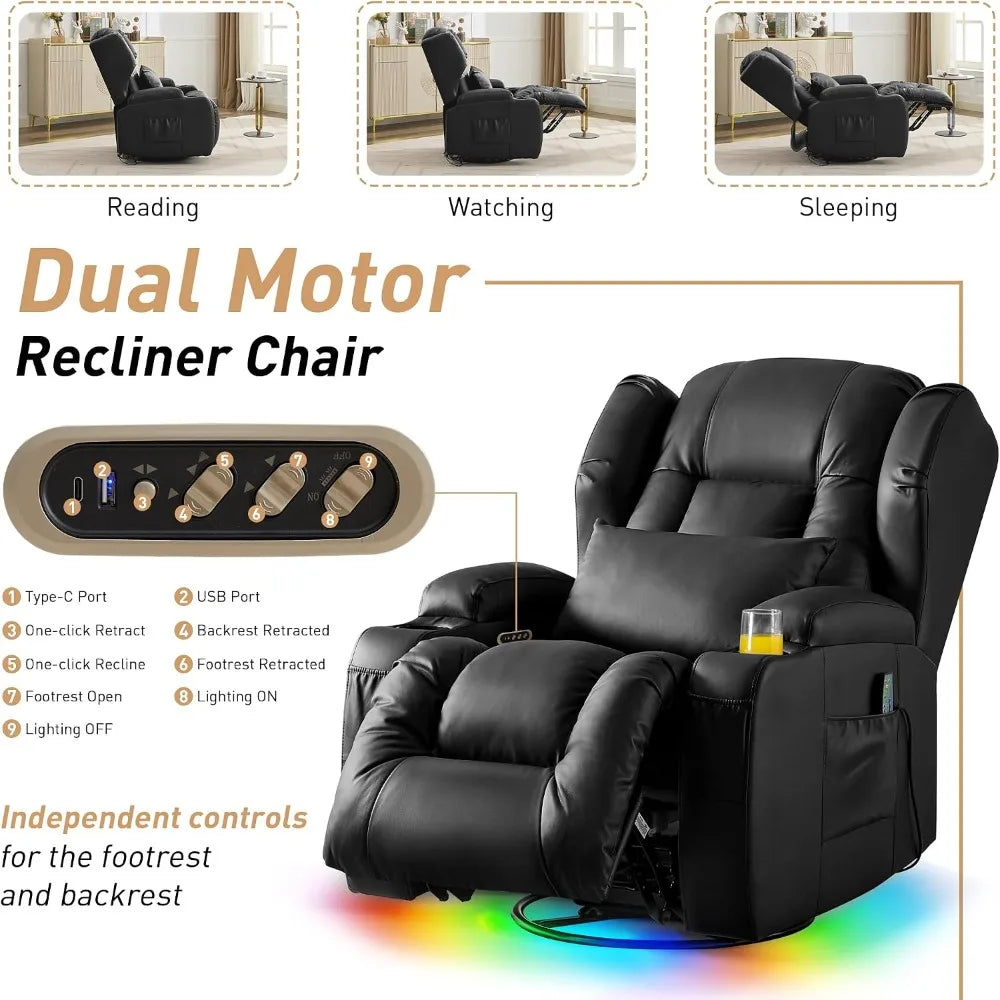 Dual-Motor Power Recliner with Heat & Massage