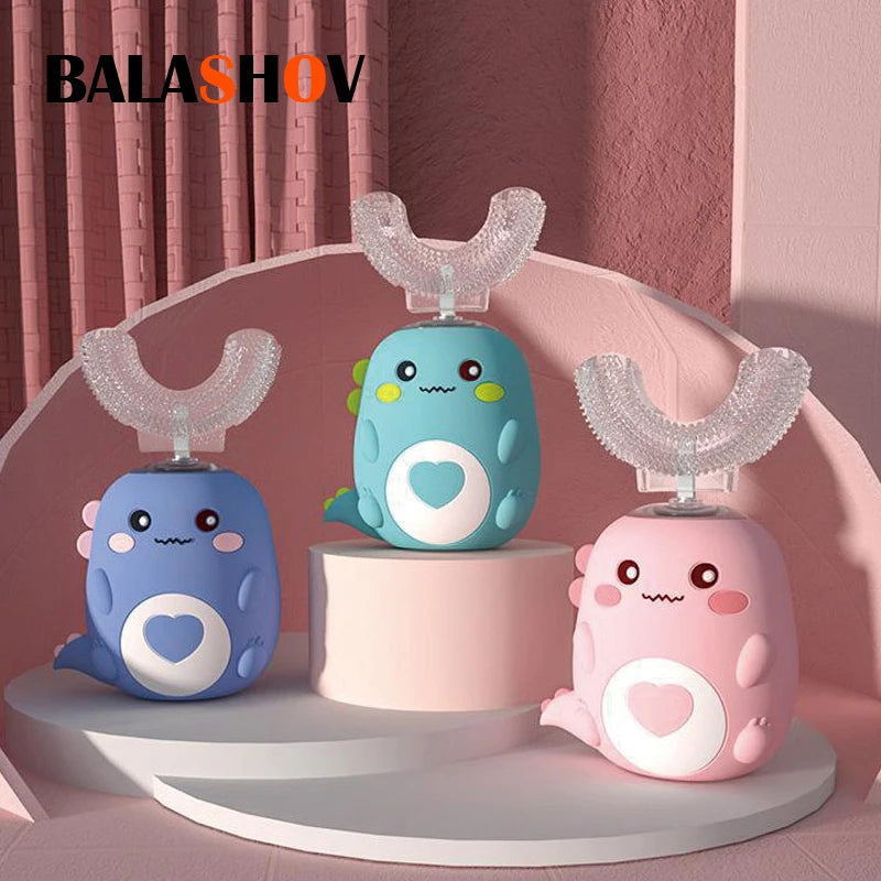 BALASHOV Kids U-Shaped Electric Toothbrush – 360 Sonic, IPX7, Food-Grade Silicone, 15-Day Battery