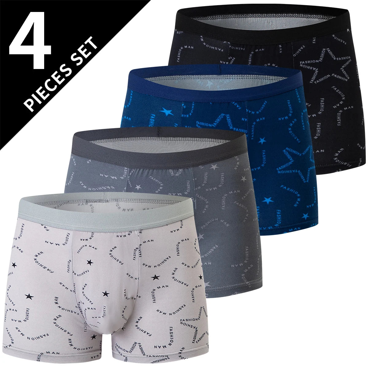 Men's Printed Fashion Swim Trunks & Underwear Pack — 4/5 Piece Boyshort Set Plus Size