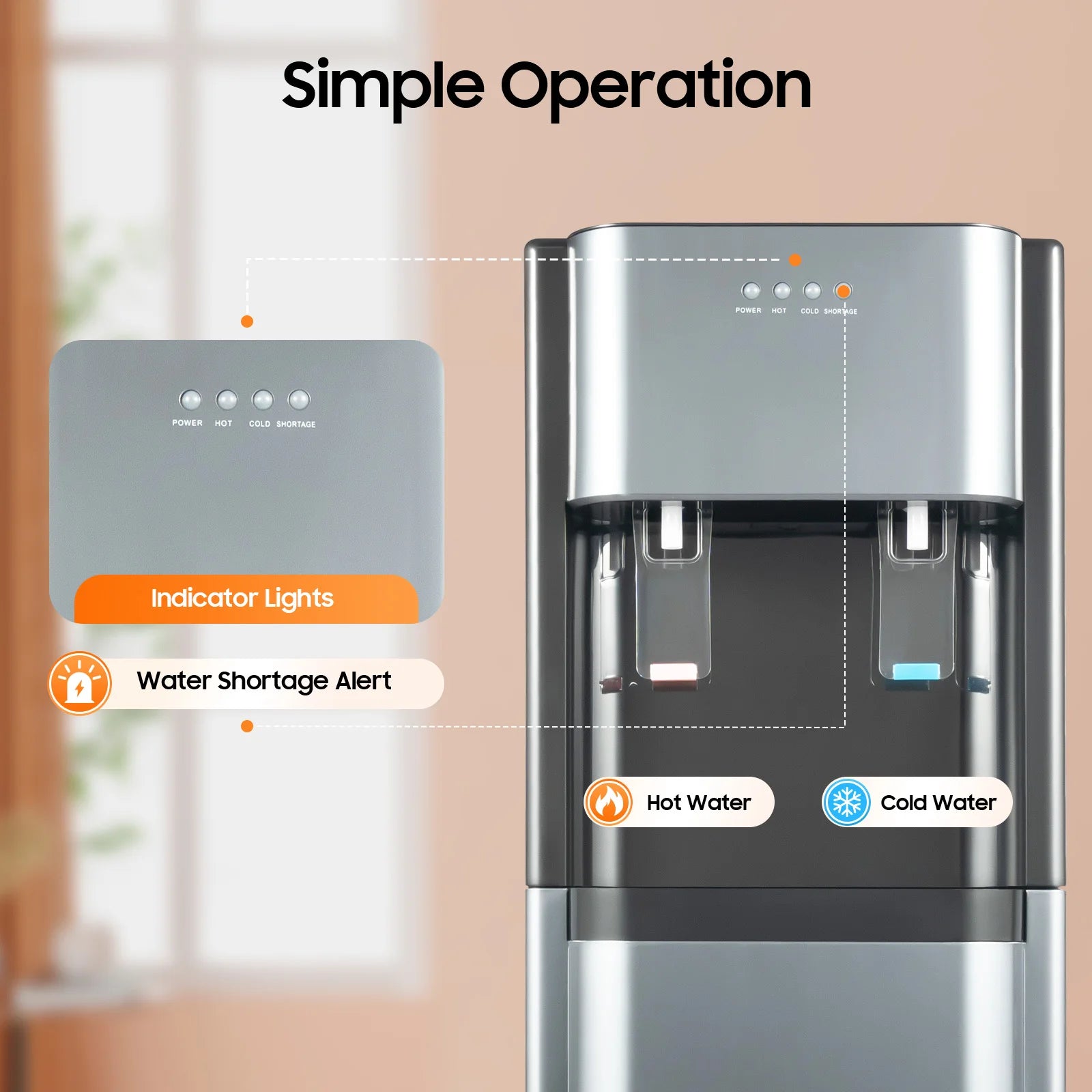 110V Bottom-Loading Water Dispenser — 304 Stainless Steel, Hot & Cold, Floor Standing | US Plug