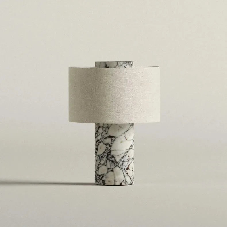 Stone Base Lamp – White Fabric Shade