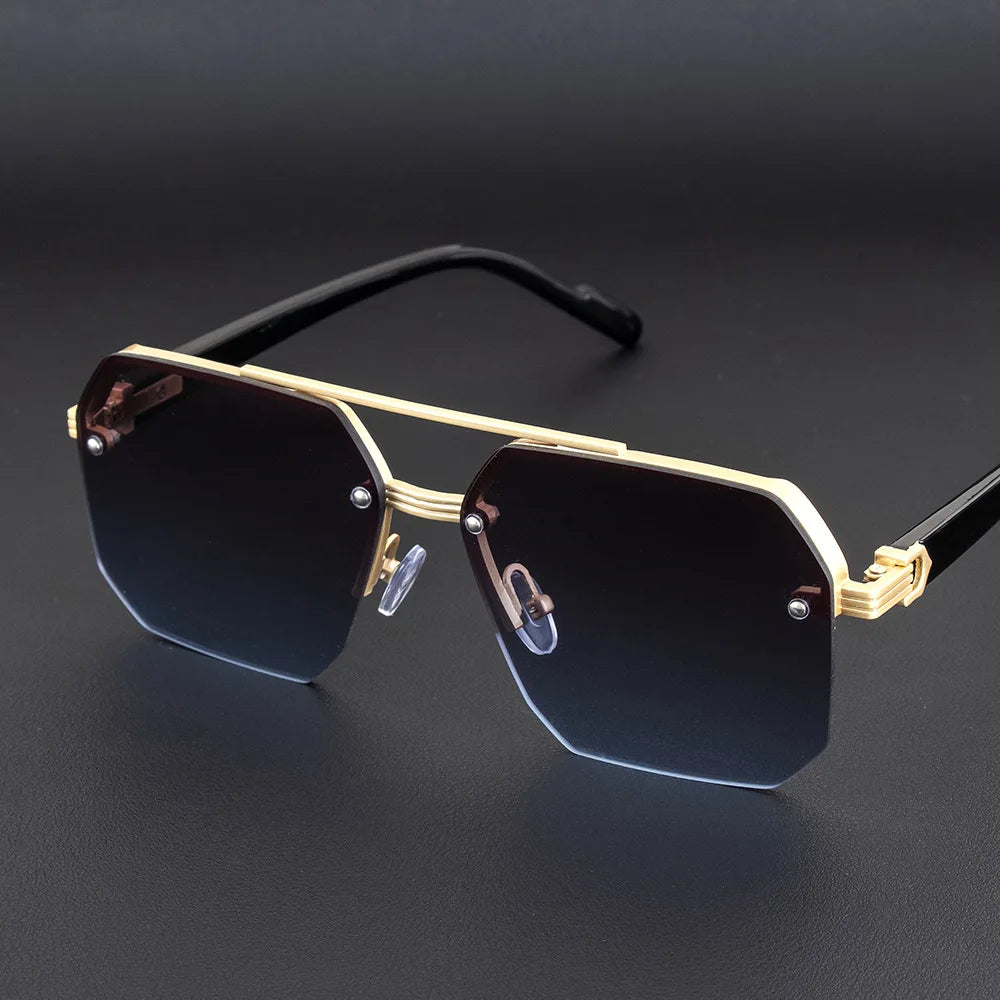 Men's Square Half-Frame Metal Sunglasses – UV400 Photochromic Retro Fashion Eyewear, 5 Lens Colors