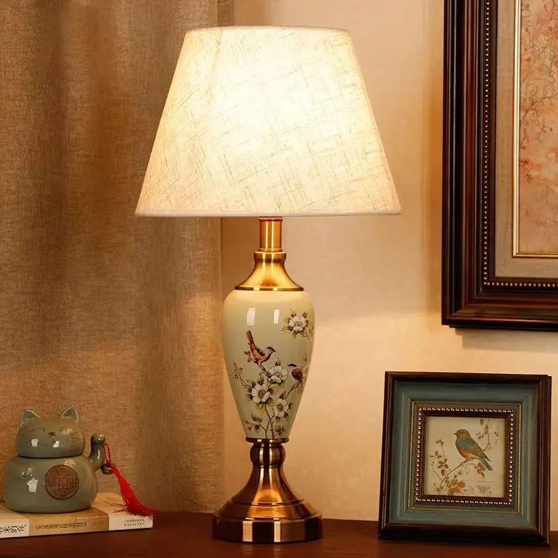 French Style Ceramic Lamp – Fabric Shade