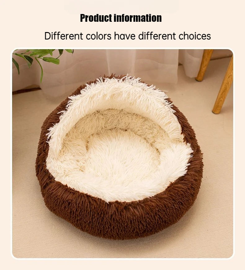 2-in-1 Soft Plush Round Pet Bed with Cover – Warm Cave Nest for Small Dogs & Cats, 50cm