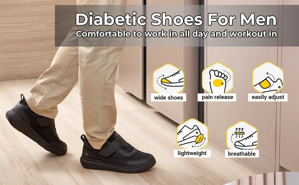 Men's Extra Wide Diabetic Walking Shoes – Lightweight Neuropathy & Pain Relief for Swollen Feet