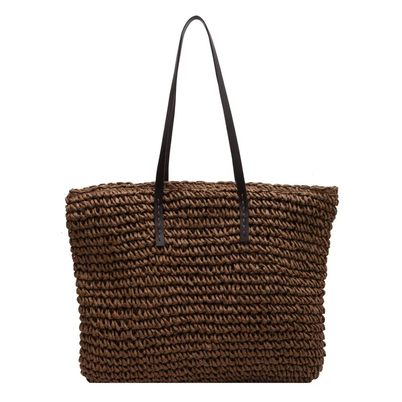 Straw Woven Beach Tote Bag – Large Capacity Casual Shoulder Handbag for Women
