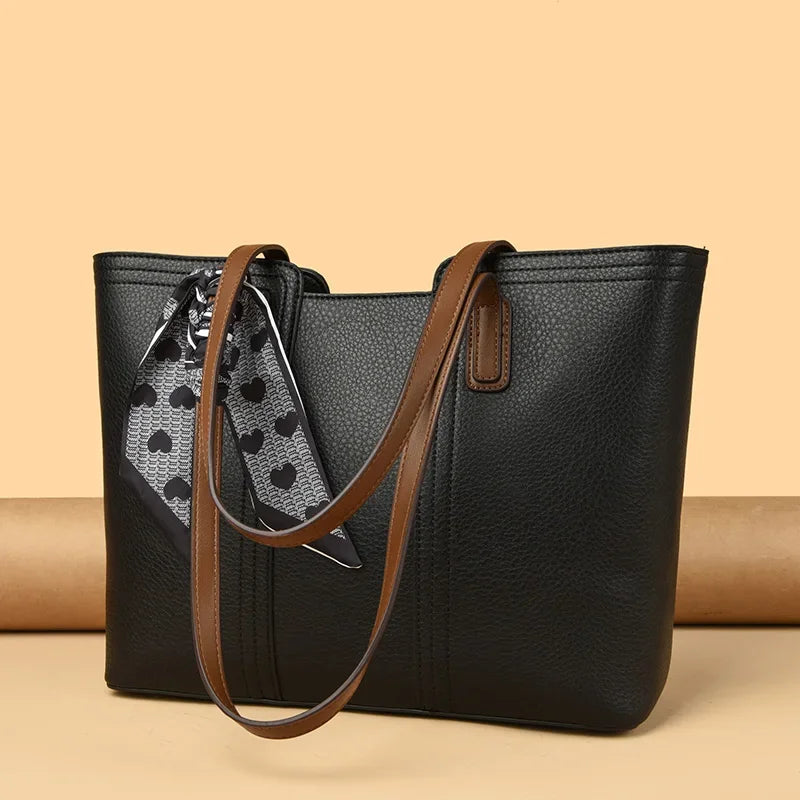 Genuine Cow Leather Large Shoulder Tote Bag – Rivet Sequin Designer Handbag for Women