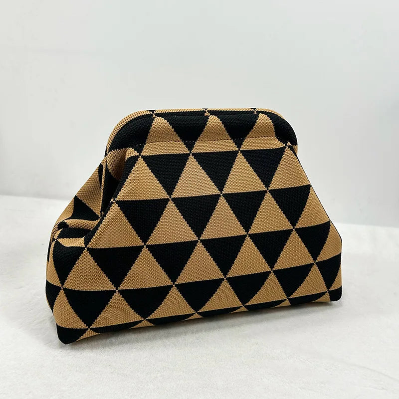 Woven Crochet Cotton Clutch Bag – Colorblock Knit Dumpling Cloud Purse for Women