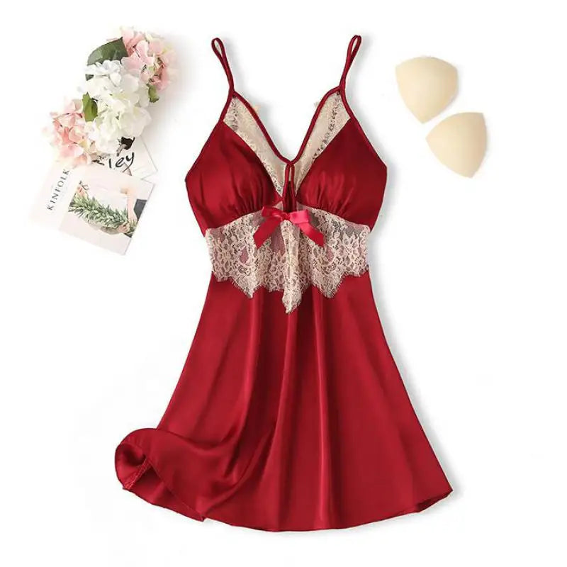 Lace Satin Suspender Nightgown — Sexy Chemise Sleep Dress