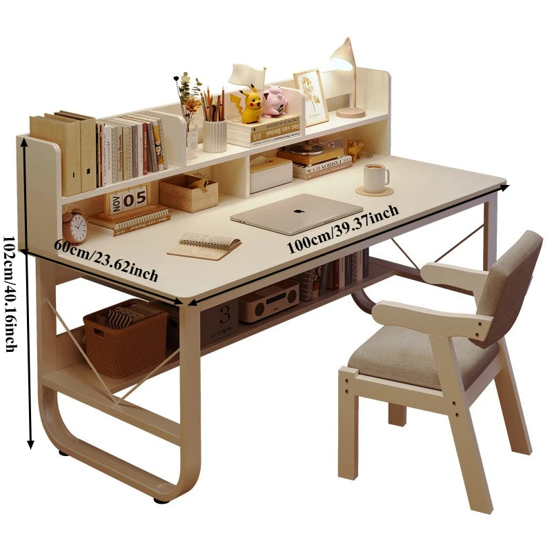 Minimalist Writing & Computer Desk with Storage — Metal Frame Wood Desktop, Multiple Colors