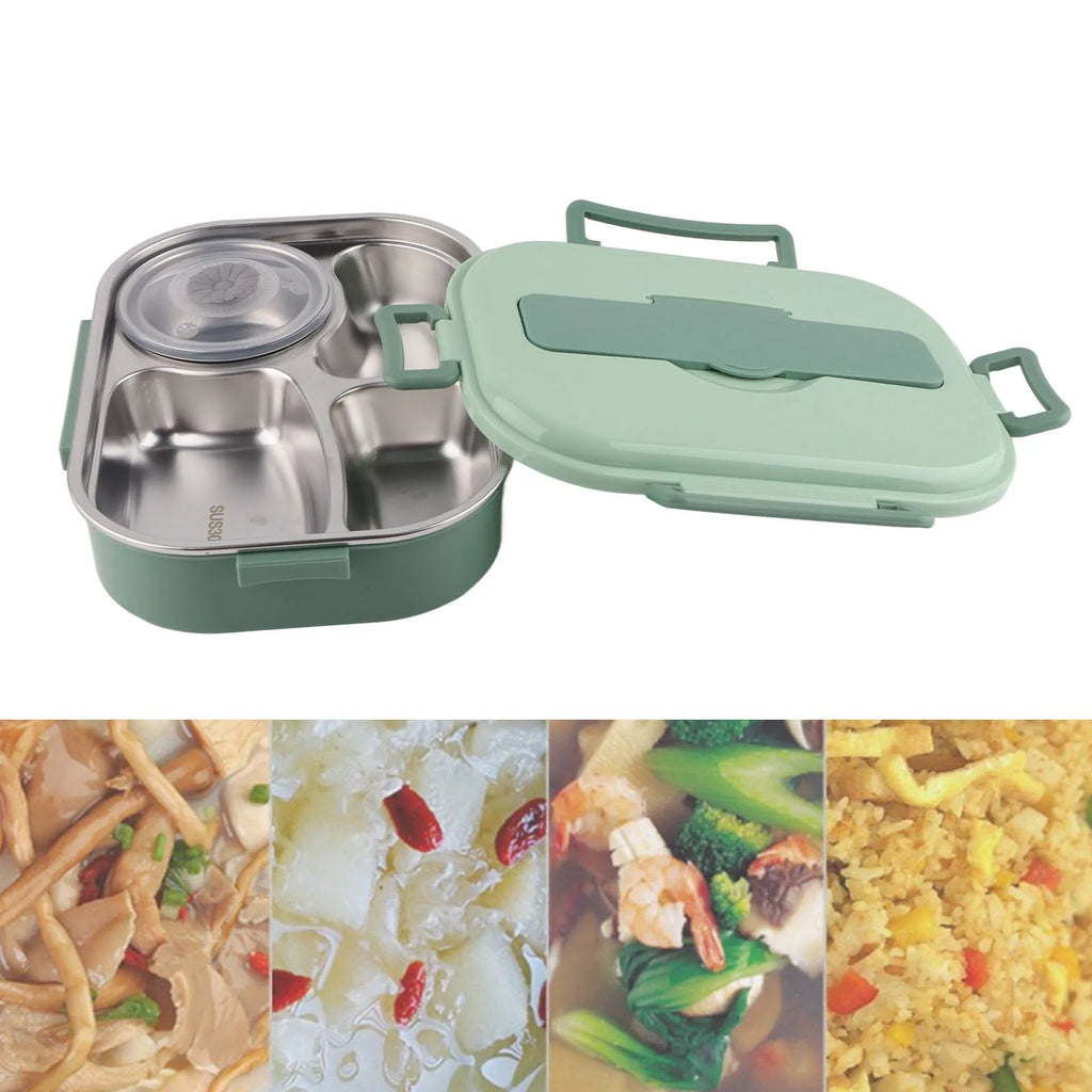 1500ml 4-Compartment Bento Lunch Box – Stainless Steel