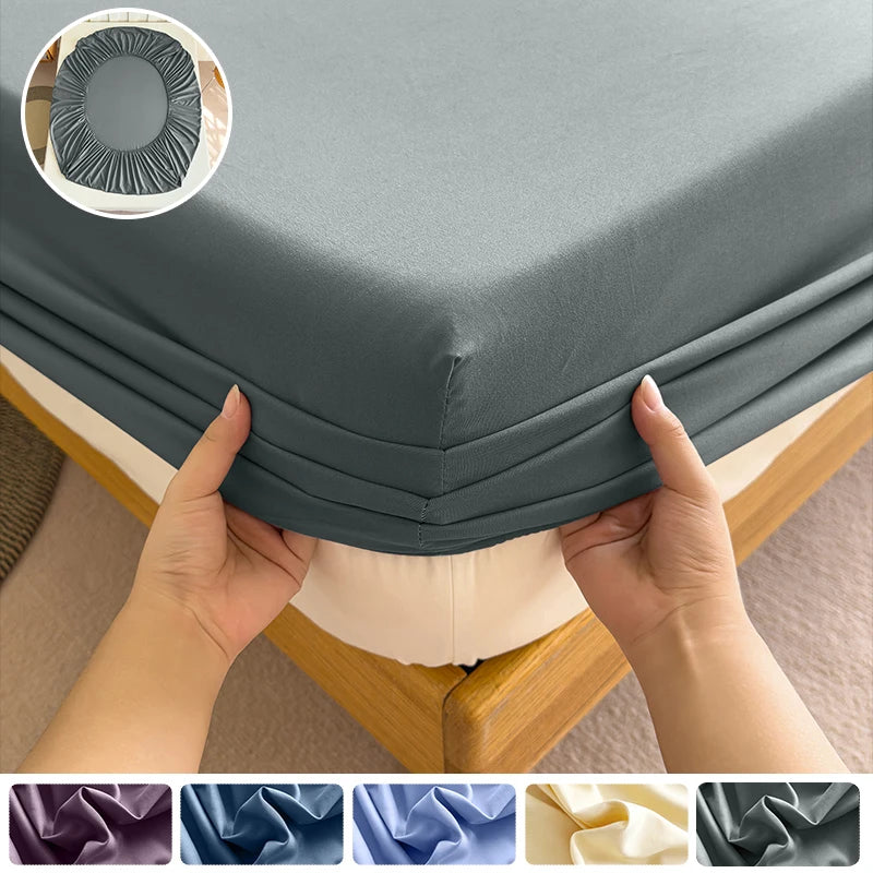 Fitted Bed Sheet with Elastic Band – Solid Color, 90-180x200cm, 100% Polyester, Single to King