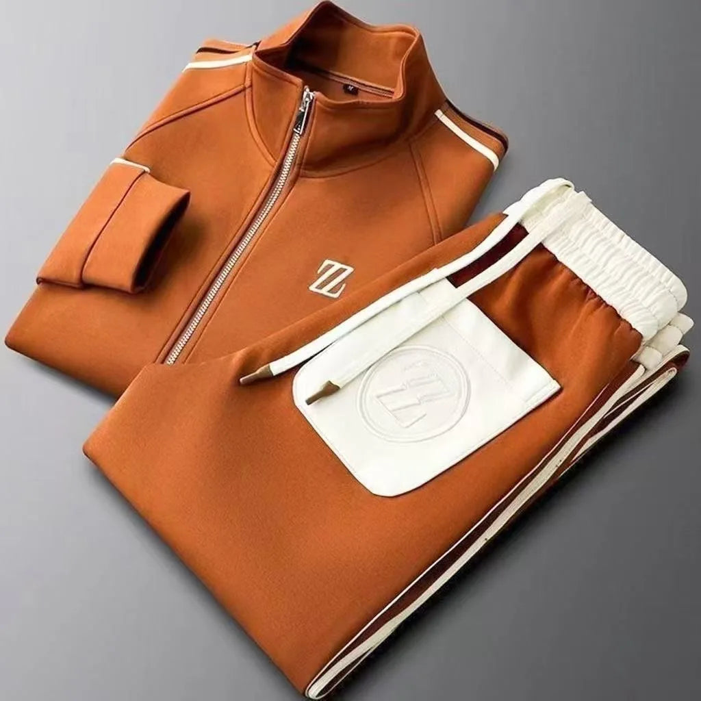 Men's Embroidered Fashion Jacket & Trousers Set – Trendy Sporty 2-Piece Tracksuit