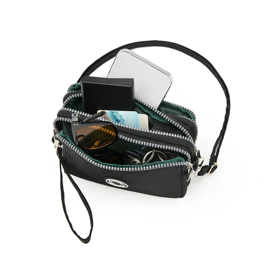 Fashion ladies crossbody bag  large capacity single shoulder bag with three zippers  phone and loose change storage bag