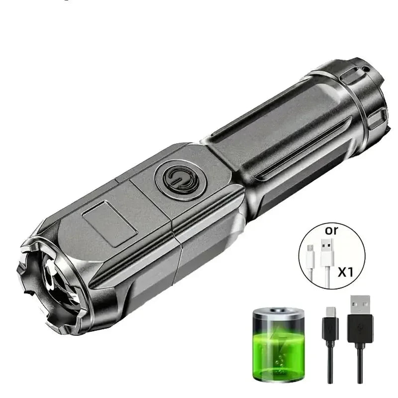 FT15 XPE LED Flashlight – USB Rechargeable, Zoomable, 100m Beam for Fishing, Hunting & Camping