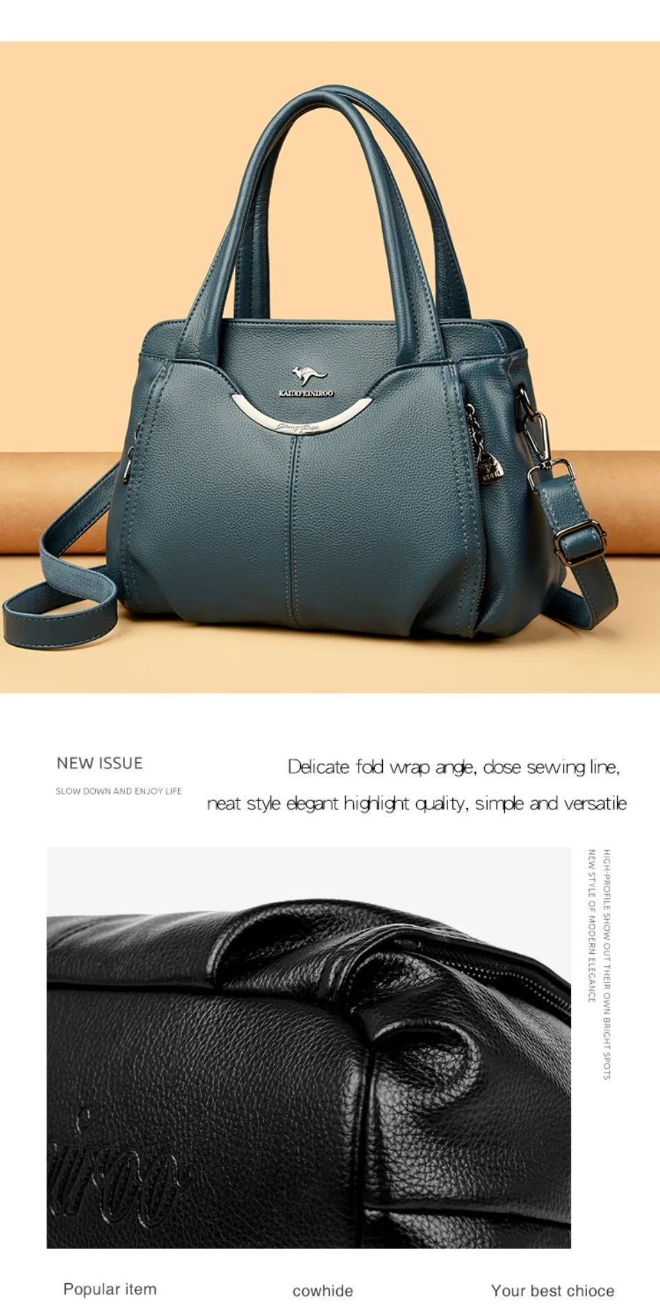 Genuine Leather Luxury Tote Crossbody Shoulder Bag – Large Casual Handbag for Women