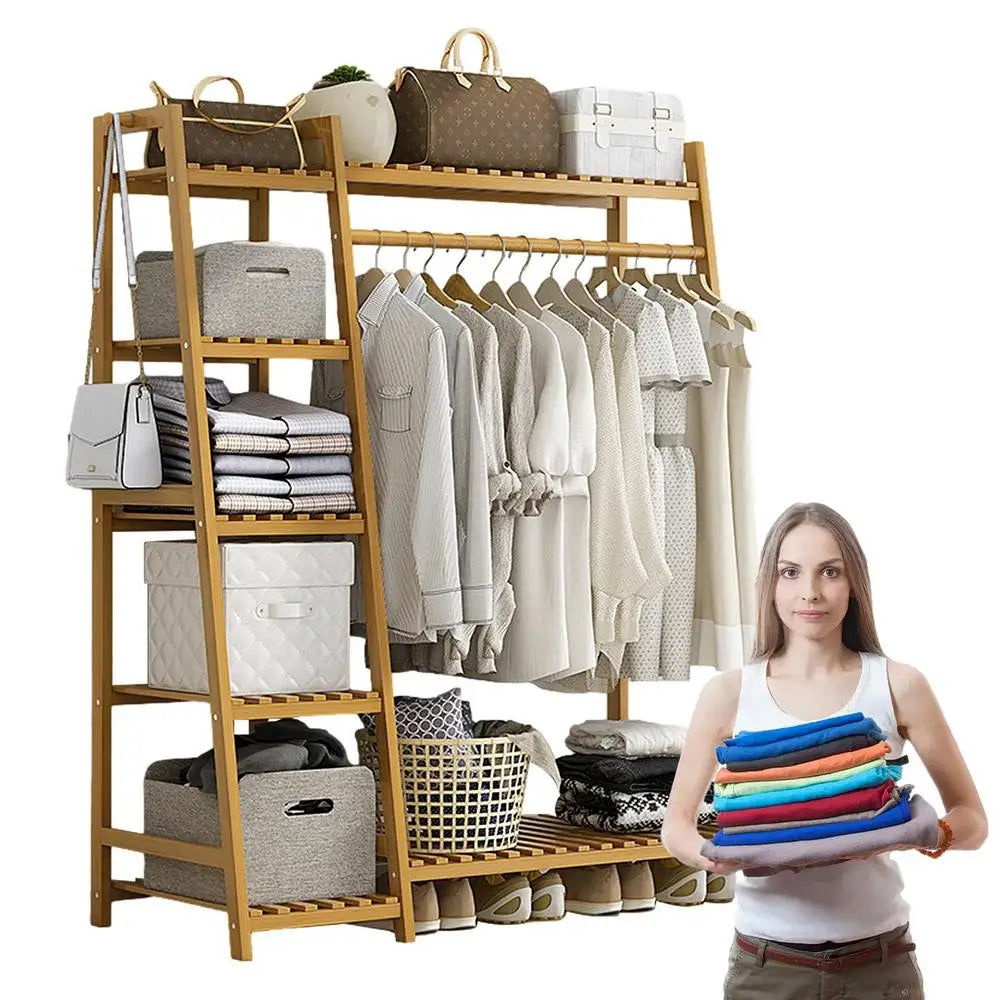 Floor Garment Rack with Multi-Layer Shelves — Freestanding Clothes Organizer