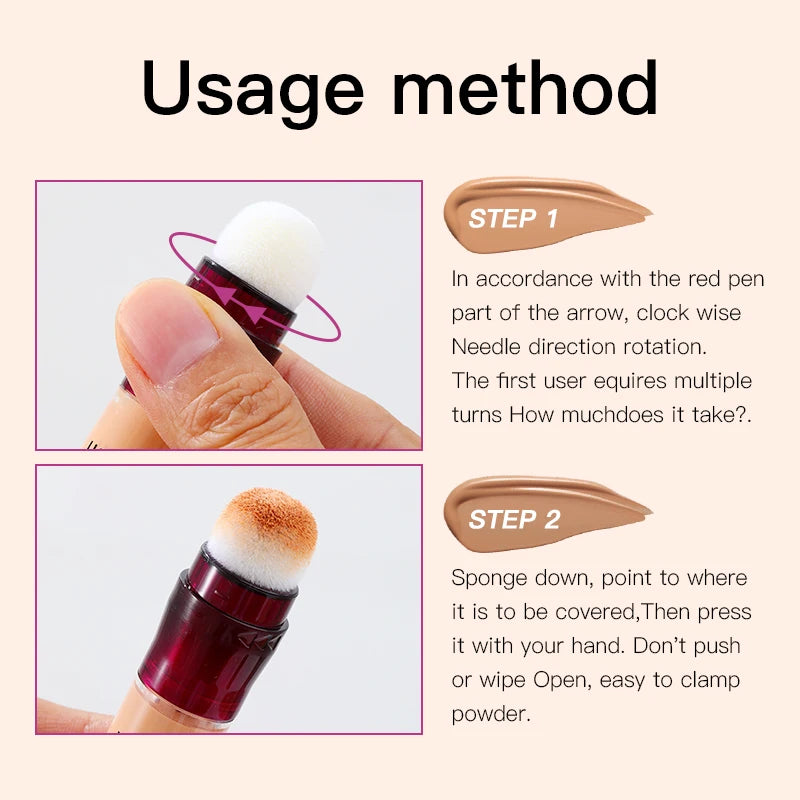 Sponge Tip Concealer & Liquid Foundation — Full Coverage for All Skin Types